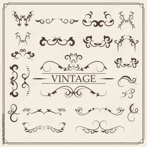 Kit of Vintage Elements for Invitations, Banners, Posters, Placards, Badges or Logotypes.