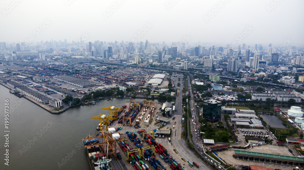 Fototapeta premium Container ship in import export and business logistic, International transportation, Business logistics concept