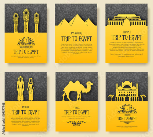 Set of Egypt country ornament illustration concept. Art traditional, poster, book, poster, abstract, ottoman motifs, element. Vector decorative ethnic greeting card or invitation  design