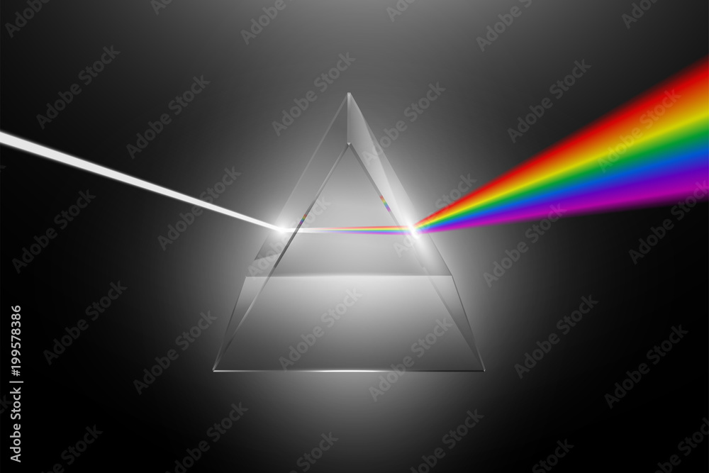 Photo & Art Print Visible light dispersion to a spectrum on a glass prism,  realistic physical effe