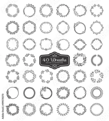 Set of wreath isolated on white background. Vector template with flourishes ornament elements.