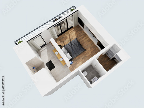 Vue 3d chambre d'hôtel 02