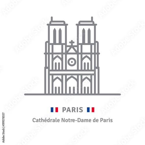 Paris icon with Notre-Dame cathedral and French flag