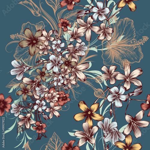 Beautiful wallpaper pattern with hand drawn flowers in vintage style