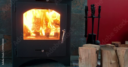 A close up of a log burning multi-fuel stove.