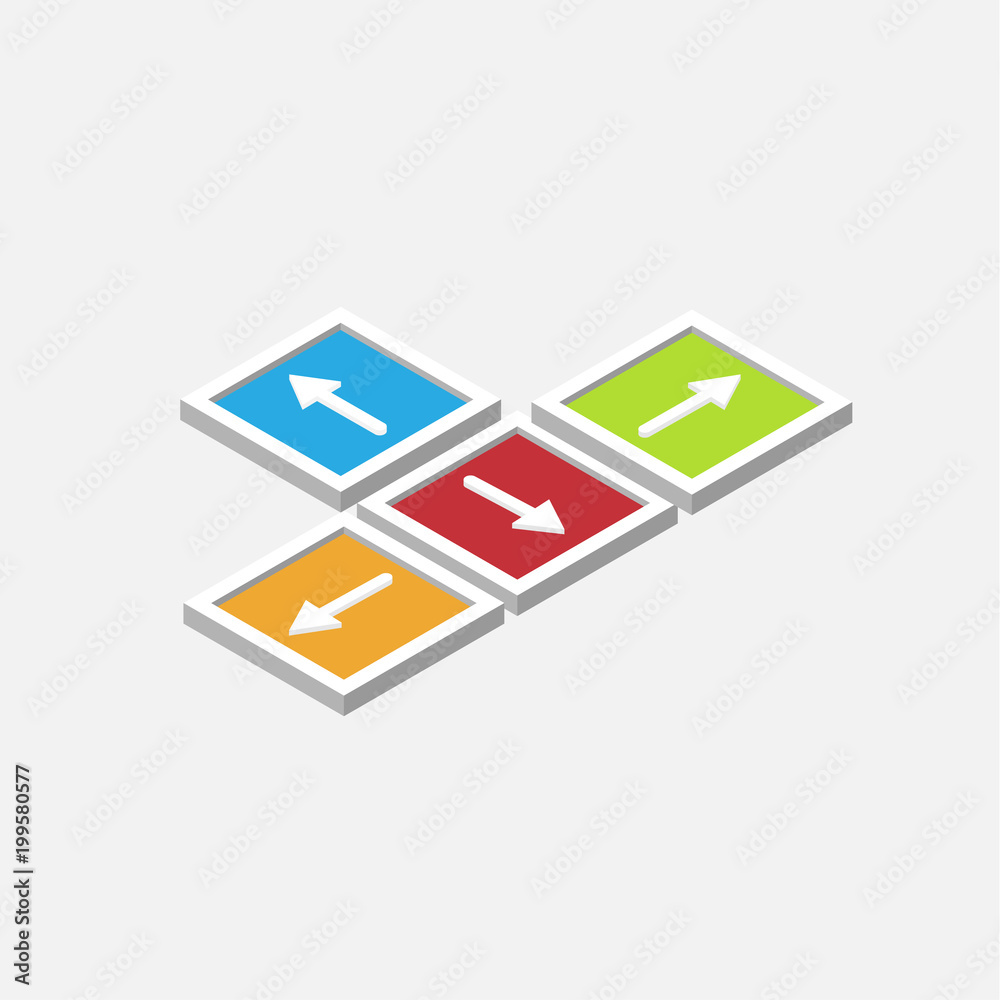 isometric direction colorful arrows buttons