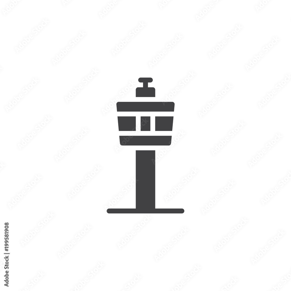 Airport control tower vector icon. filled flat sign for mobile concept and web design. Air traffic control solid icon. Symbol, logo illustration. Pixel perfect vector graphics