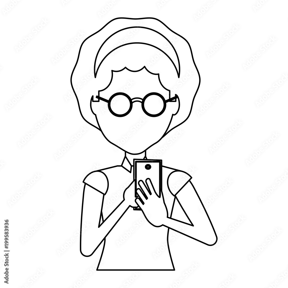 avatar woman with glasses and using a cellphone over white background, vector illustration avatar woman with glasses and using a cellphone over white background, vector illustration