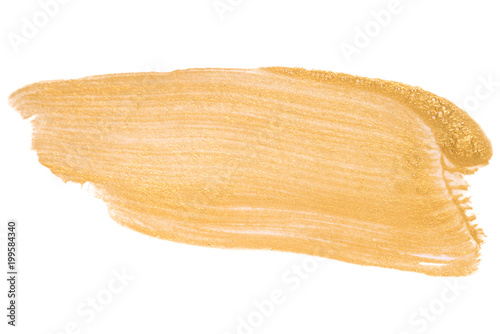 yellow brush stroke, with texture, on white background. shiny golden.