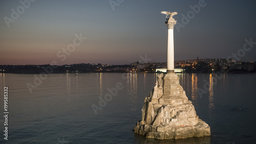 Sevastopol, Crimea, Russia. Monument to sunken ships and flying seagulls.