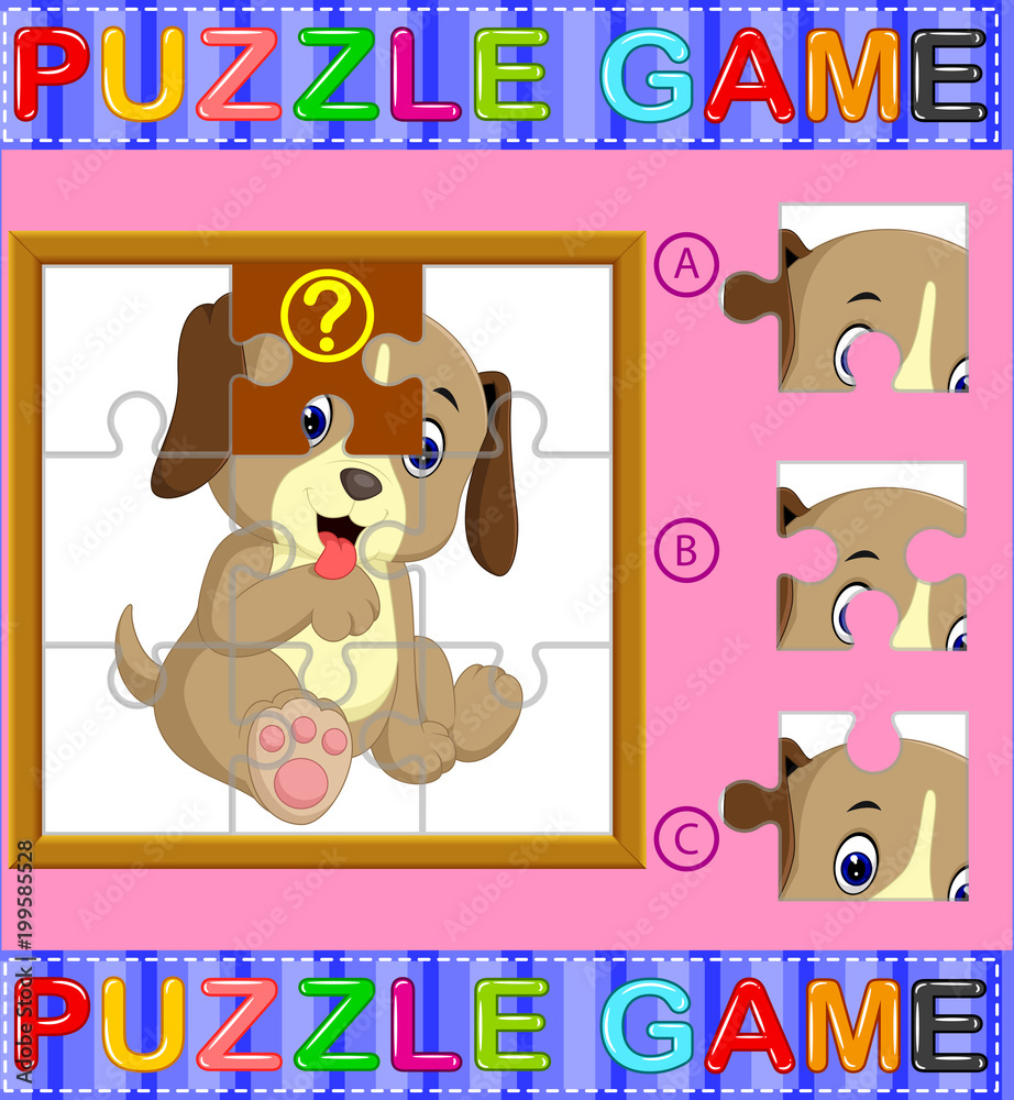 Jigsaw Puzzle Education Game for Preschool Children with dog

