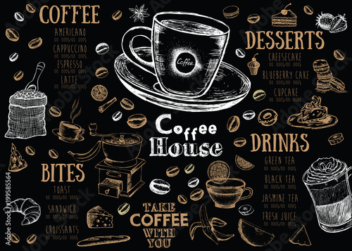 Coffee house menu. Restaurant cafe menu, template design. Food flyer.