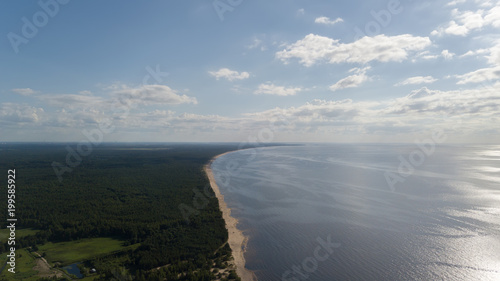 Gauja river Latvia drain into Baltic Sea aerial drone top view