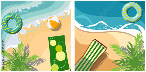 Vacation card with beach and deckchair.