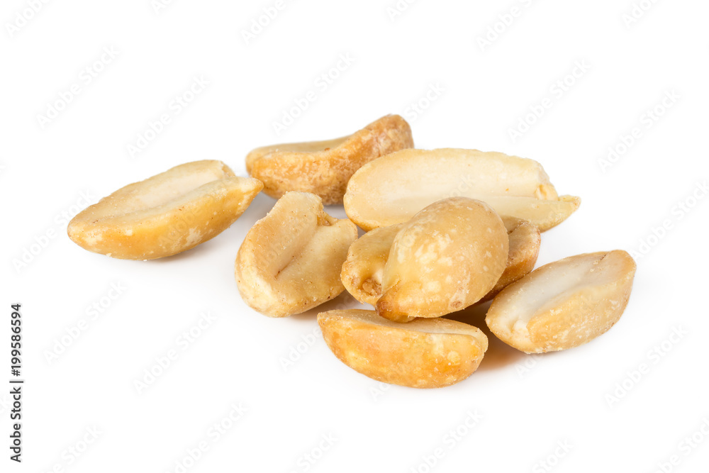 Appetizing roasted peanuts isolated on white Appetizing roasted peanuts isolated on white