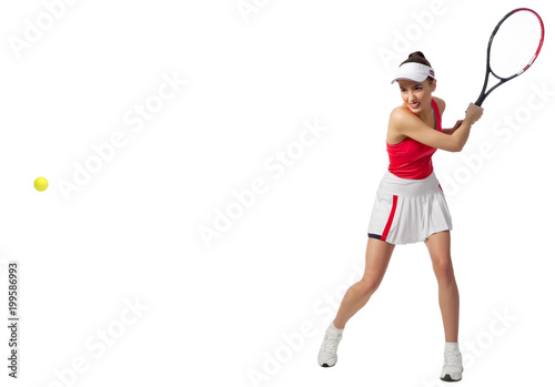 Woman tennis player isolated (ver with ball)