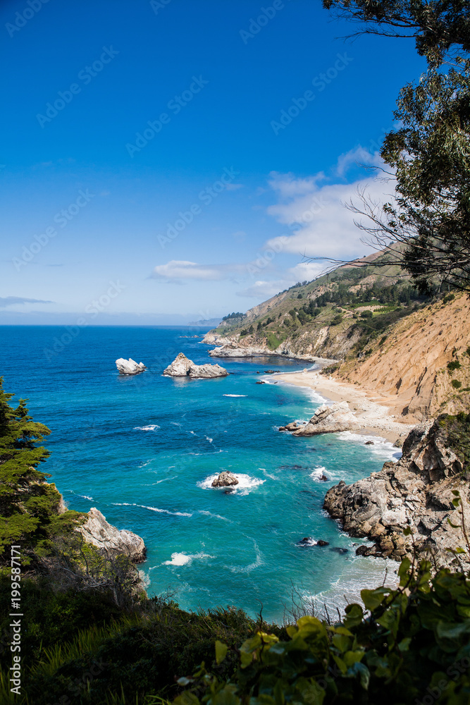 Rocky Sea Stacks and Mountains in Big Sur National State Park, California Rout 1
