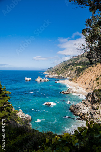 Rocky Sea Stacks and Mountains in Big Sur National State Park, California Rout 1