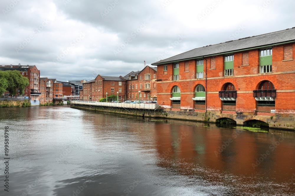 Leeds UK - The Calls, former industrial warehouse area on River Aire. Nowadays redeveloped loft area.