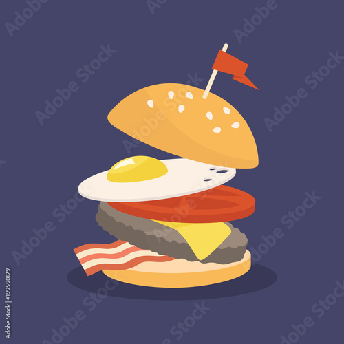 Fast food layered burger // vector cartoon illustration, clip art
