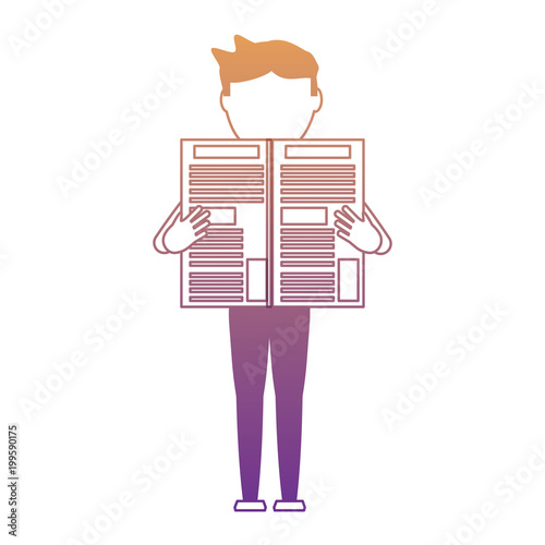 avatar young man standing and reading a newspaper over white background, vector illustration