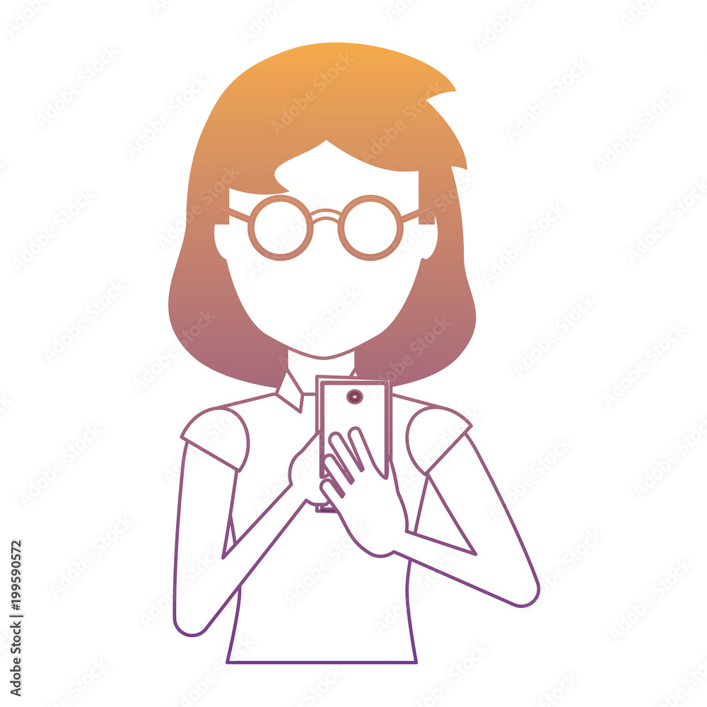 avatar young woman with glasses and using a cellphone over white background, colorful design. vector illustration avatar young woman with glasses and using a cellphone over white background, colorful design. vector illustration