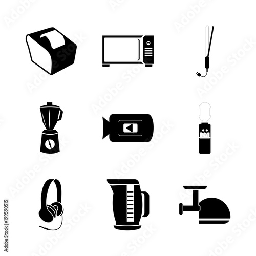 icon Electronic with hair dryer, electric, water dispencer, tea kettle and cash maschine