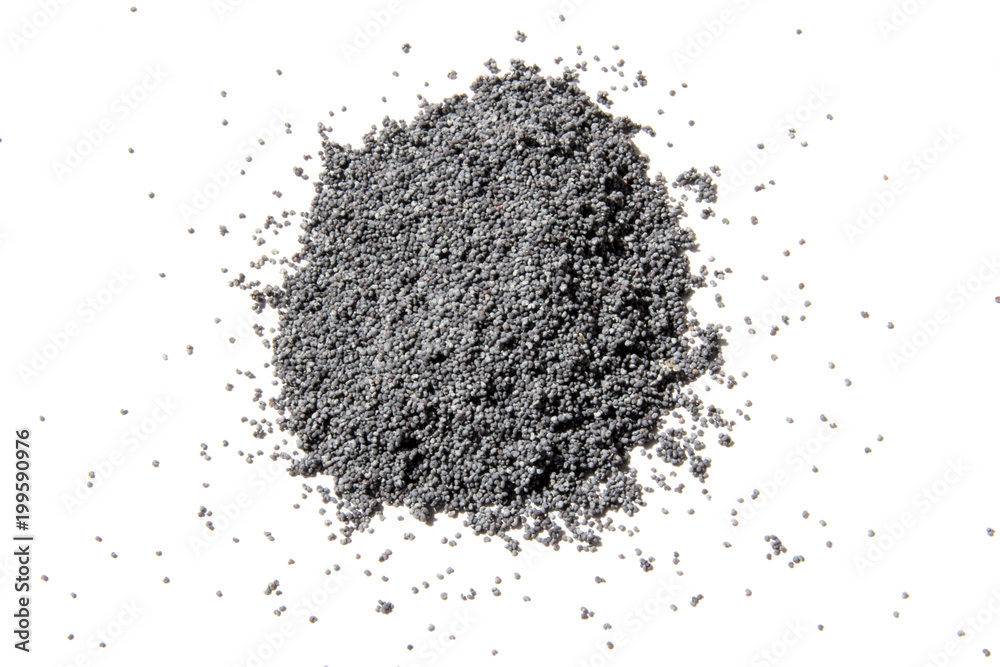 Heap of dry poppy seeds isolated on white background Heap of dry poppy seeds isolated on white background