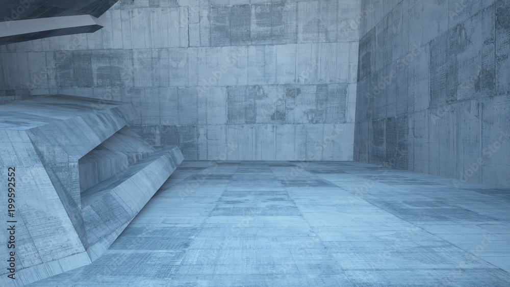 Obraz premium Abstract white and concrete parametric interior with window. 3D illustration and rendering.