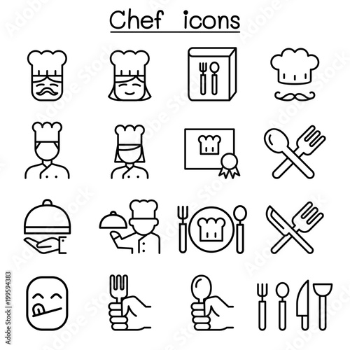 Chef icon set in thin line style