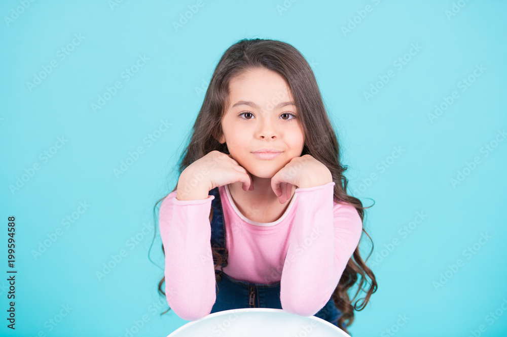 Child model smiling with long brunette hair, hairstyle Child model smiling with long brunette hair, hairstyle