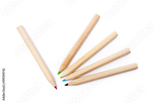 Wooden colorful ordinary pencils isolated on a white background 