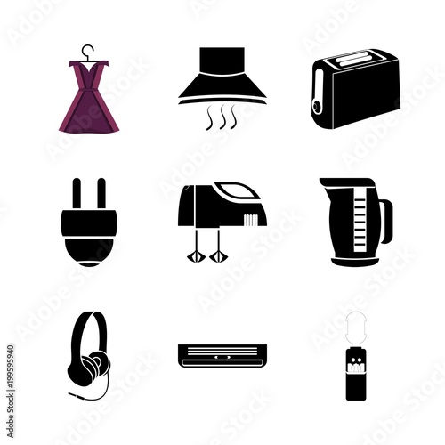 icon Electronic with toaster, women, blender, mixing and tea