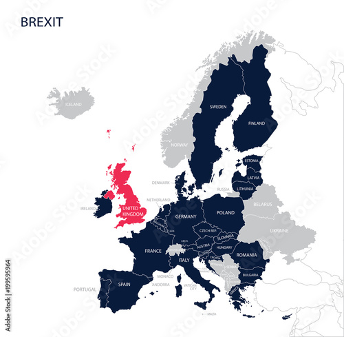 Political map of EU (European Union) without United kingdom, England. Brexit.
