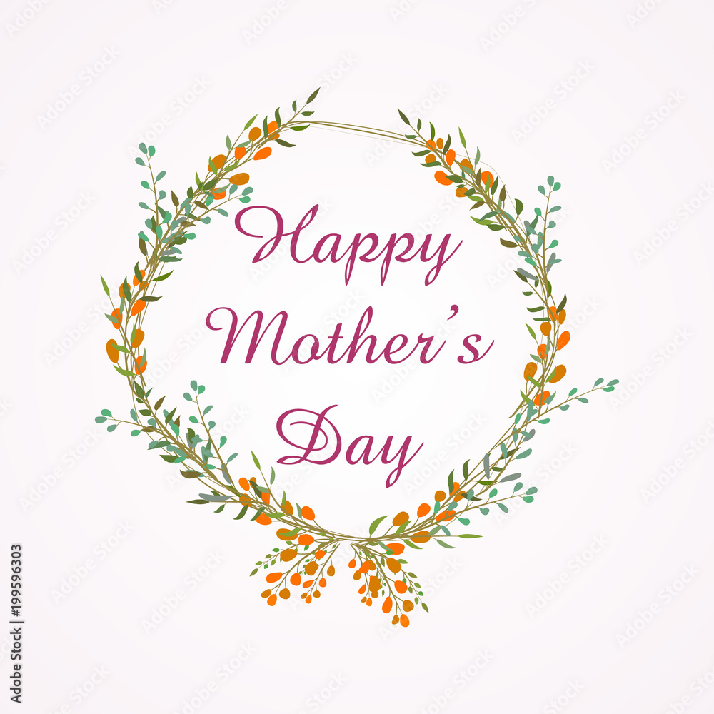 Mother's Day Design with Flowers wreath. International Women's Day card. Vector illustration. Doodle style.