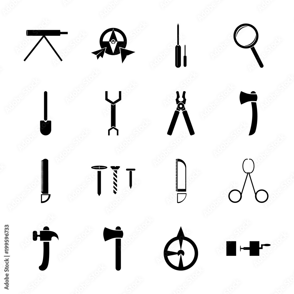 icon Instruments And Tools with button, lumber, clipart, hammer and engineering icon Instruments And Tools with button, lumber, clipart, hammer and engineering