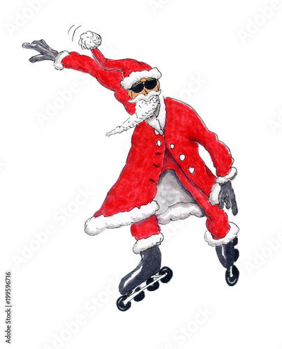 Weihnachtsmann auf Rollerskates als Illustration