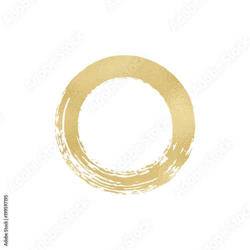 Brush stroke gold foil circle frame. Hand drawn warercolor circle on white background. Place for your text. Vector illustration