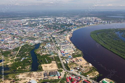 Nizhnevartovsk city in summer, aerial view