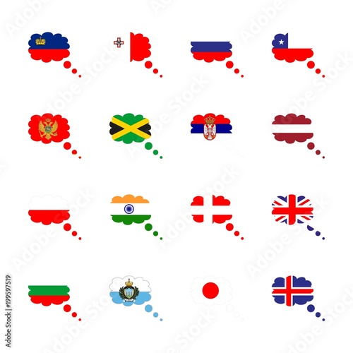 icon Flag with montenegro flag, flag of india, denmark, russian federation and liechtenstein