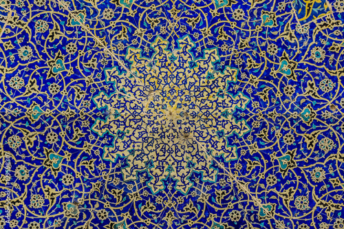 Close up Blue and Flowers as Persian Pattern  Iran