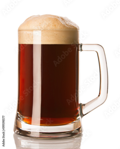 dark beer in a glass, isolated on a white background