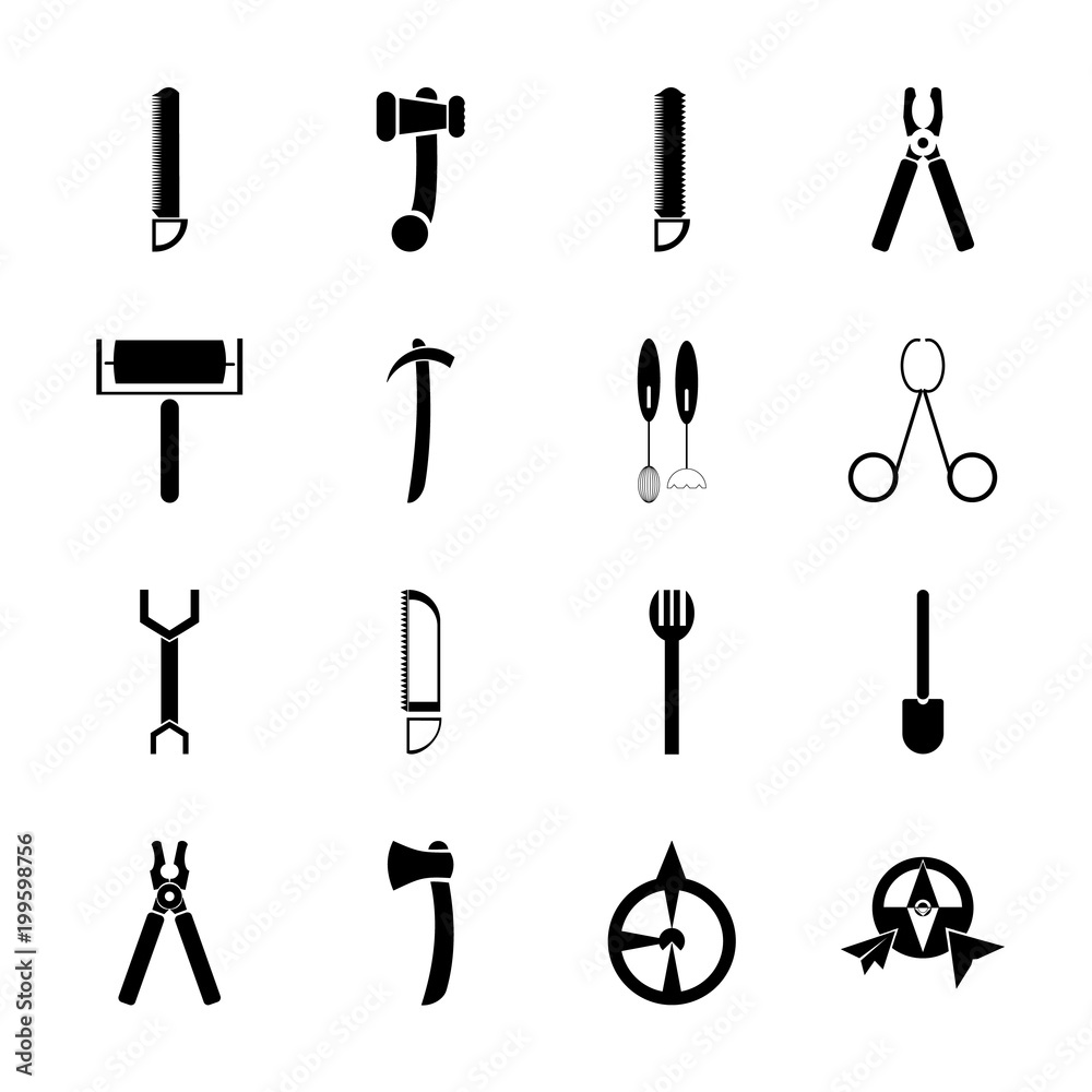 Fototapeta premium icon Instruments And Tools with accessory, saw, blackground, pliers and concept