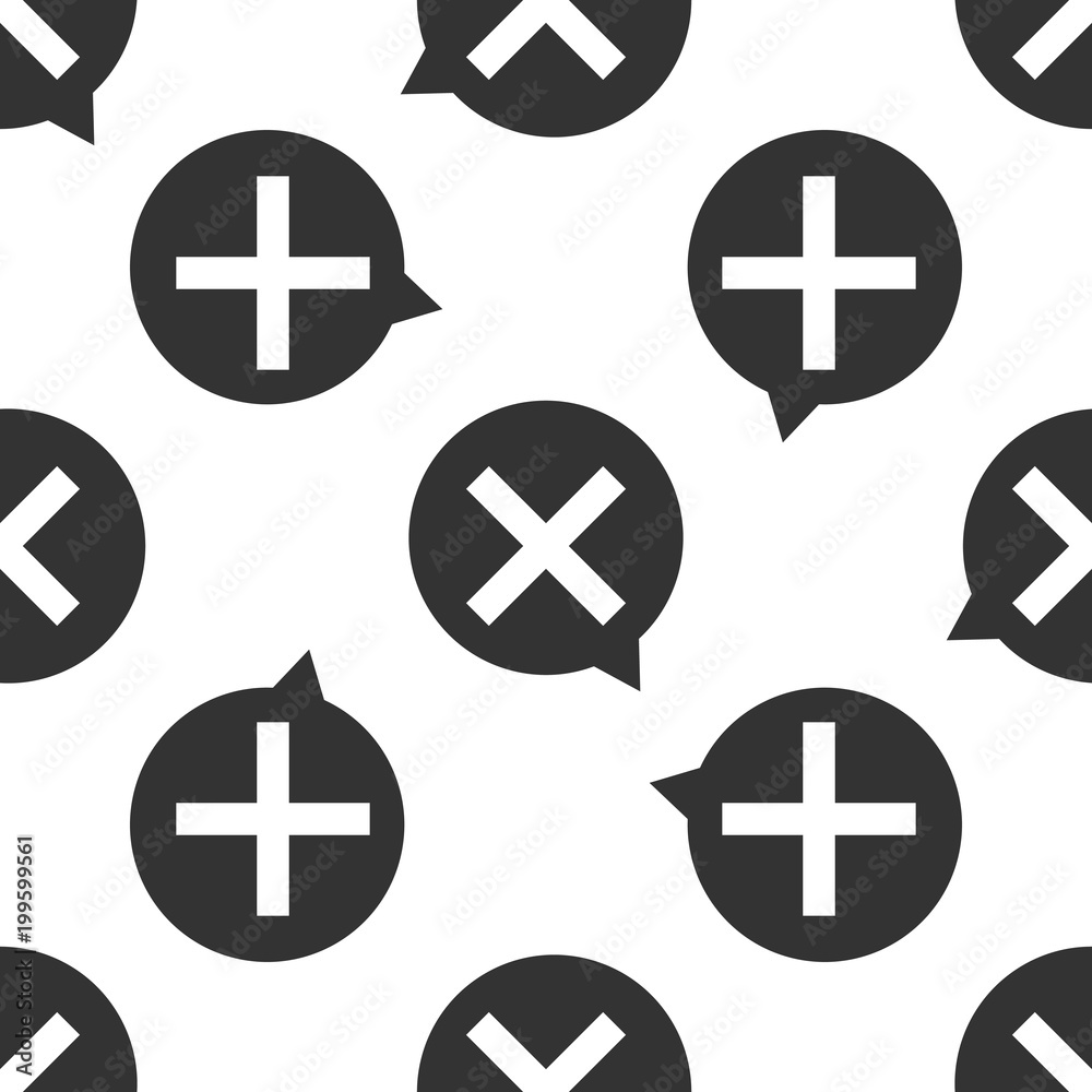 Fototapeta premium X Mark, Cross in circle icon seamless pattern on white background. Check cross mark icon. Flat design. Vector Illustration