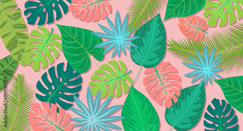 Green tropical leaves background for ads, sale posters and banners
