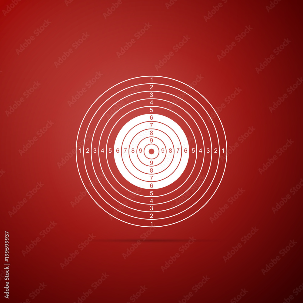 Target sport for shooting competition icon isolated on red background. Clean target with numbers for shooting range or pistol shooting. Flat design. Vector Illustration Target sport for shooting competition icon isolated on red background. Clean target with numbers for shooting range or pistol shooting. Flat design. Vector Illustration