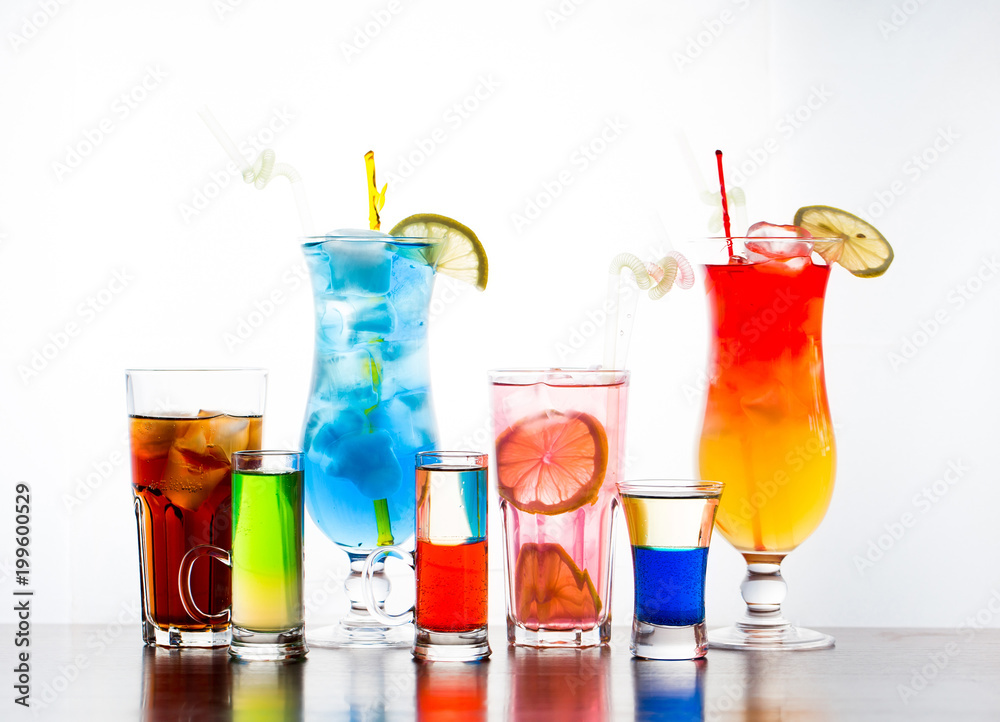 colorful cocktails on white backgroung colorful cocktails on white backgroung
