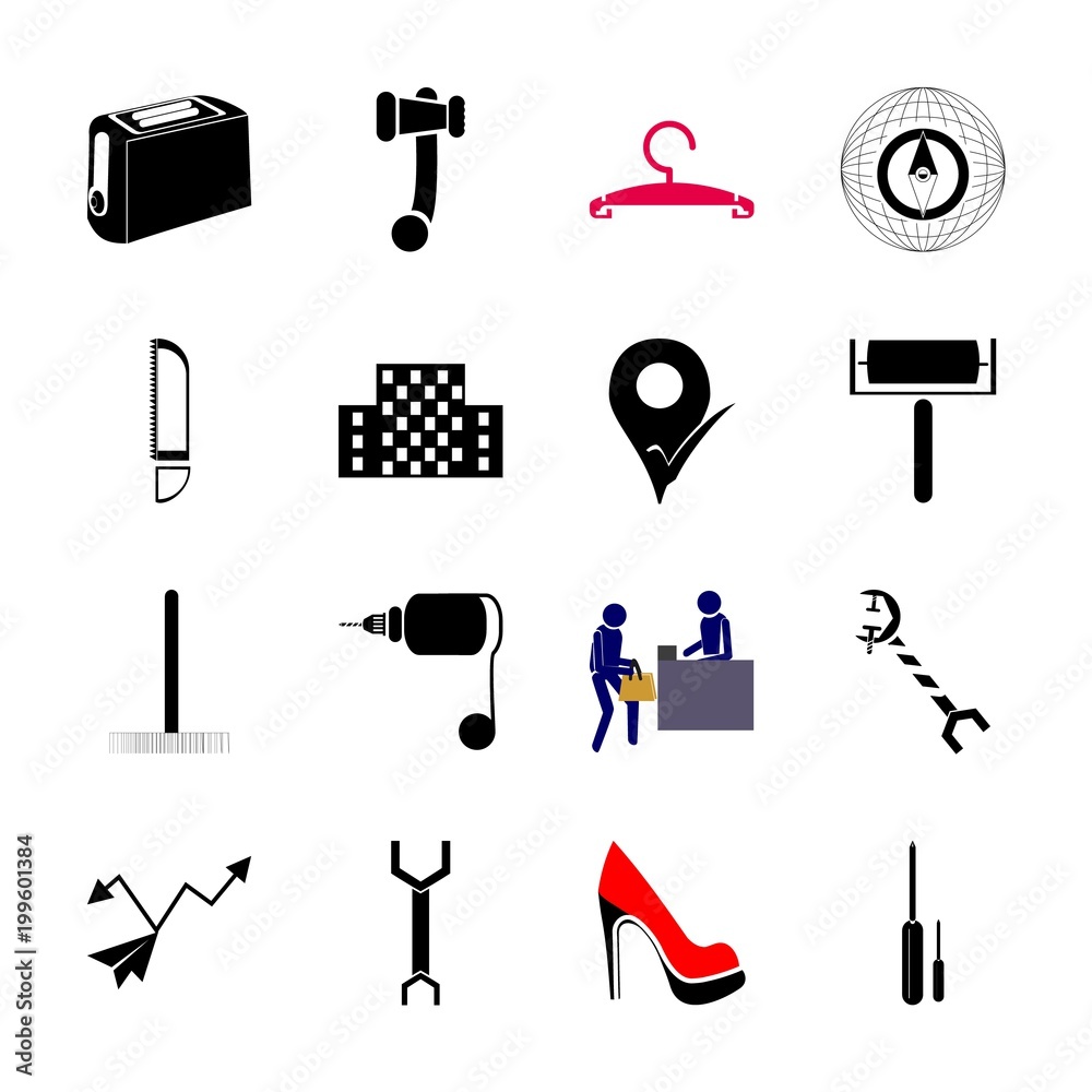 Obraz premium Instruments And Tools with arrow, pin and north