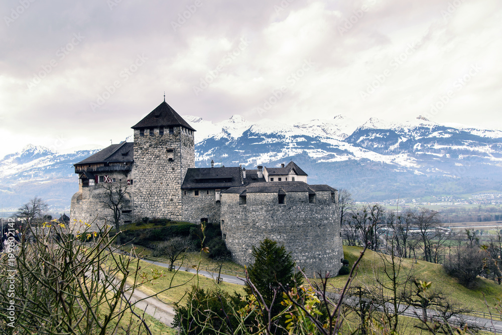 Close view of Vaduz old castle in Alps, Liechtenstein
