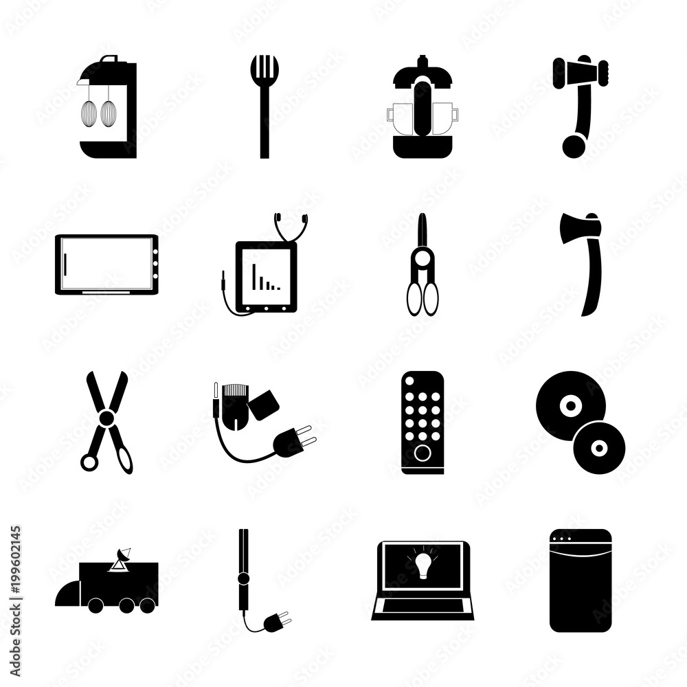icon Technology with cosmic, cartoon, isolated, regrigerator and plugging